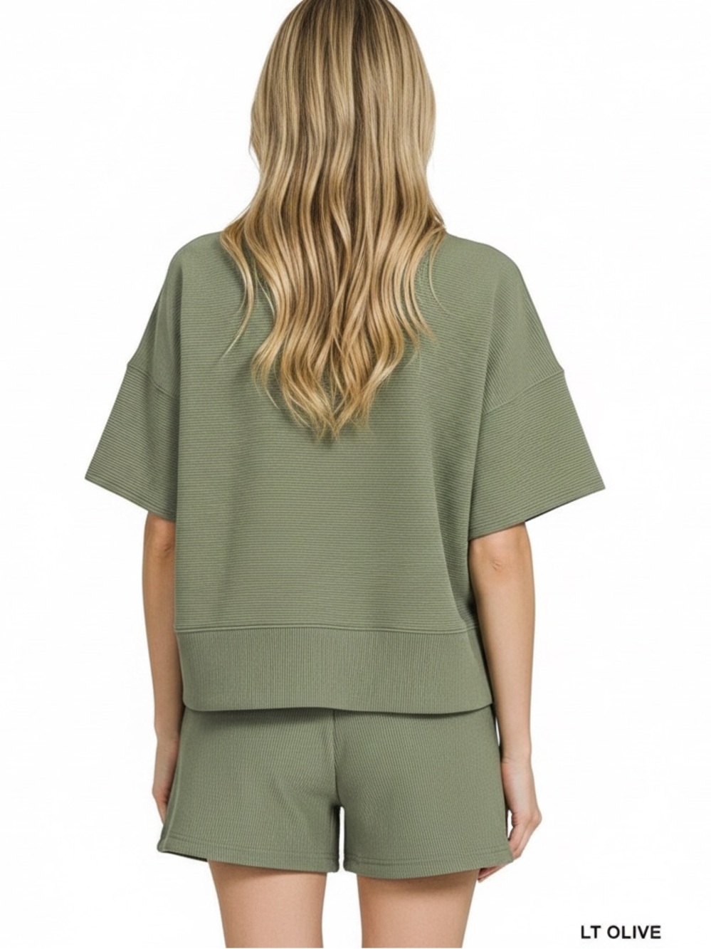 NWT Women’s 1X Zenana Green Ribbed 2-Piece Short & Top Set - Picture 2 of 4